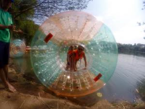 Mel and Chris, ready to Zorb